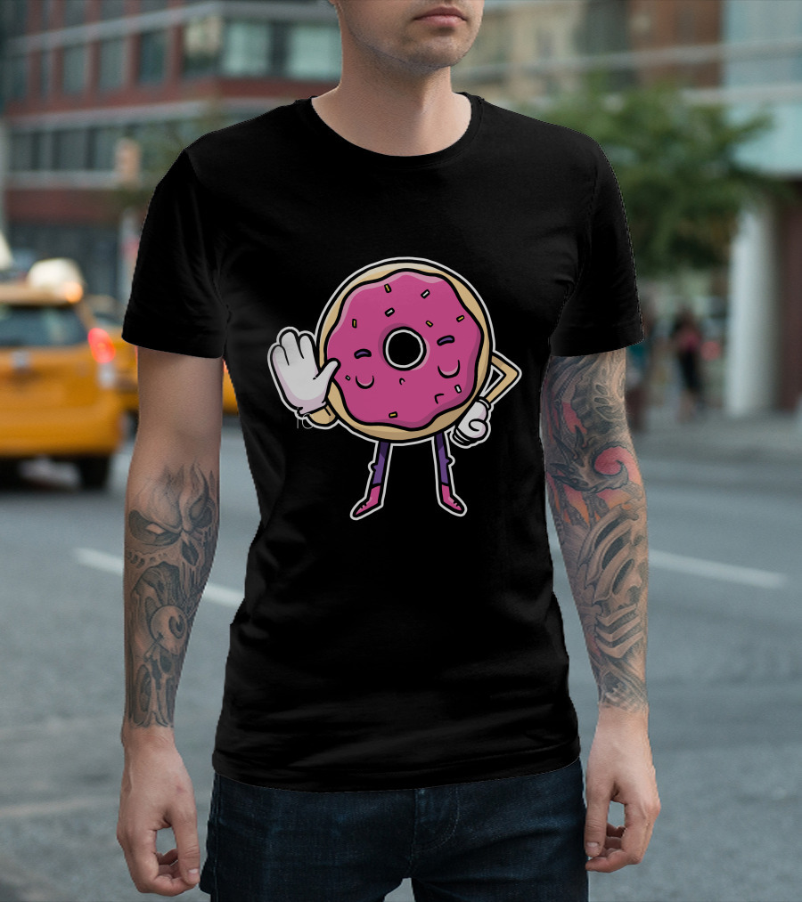 Donut Says No With Pink Frosting Hand Gesture T-Shirt