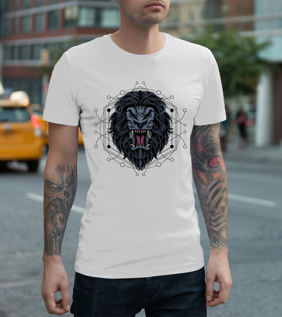 Epic Dark Lion Geometric Symbol Fierce Head T-Shirt