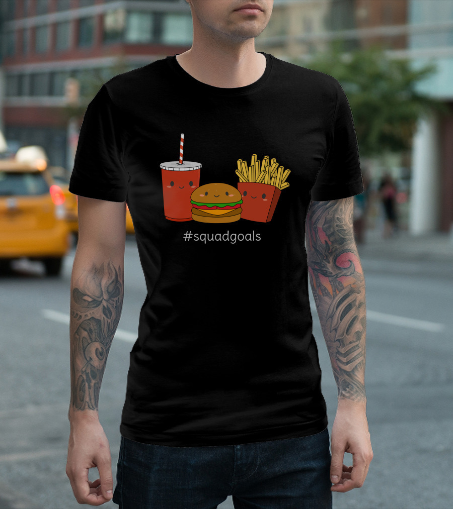 Funny Fast Food Squad Goals Burger Fries Drink Cute Faces T-Shirt
