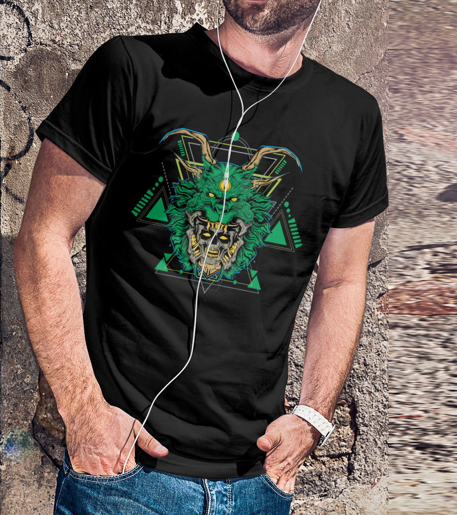 Green Dragon Geometric Cosmic Fusion T-Shirt