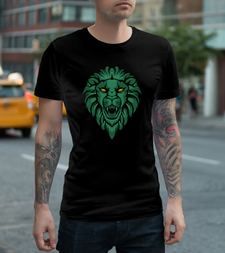 Green Lion Head Fierce Roar T-Shirt