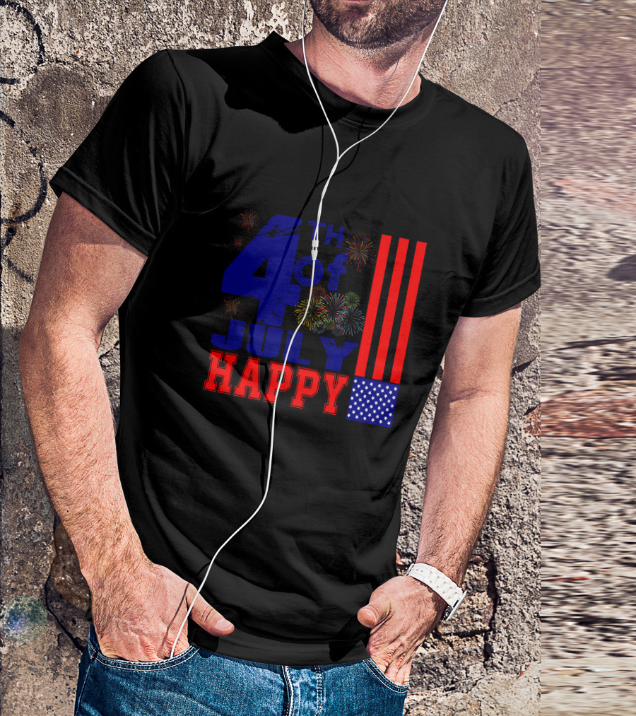 Happy 4Th Of July With Fireworks And Patriotic Symbols T-Shirt