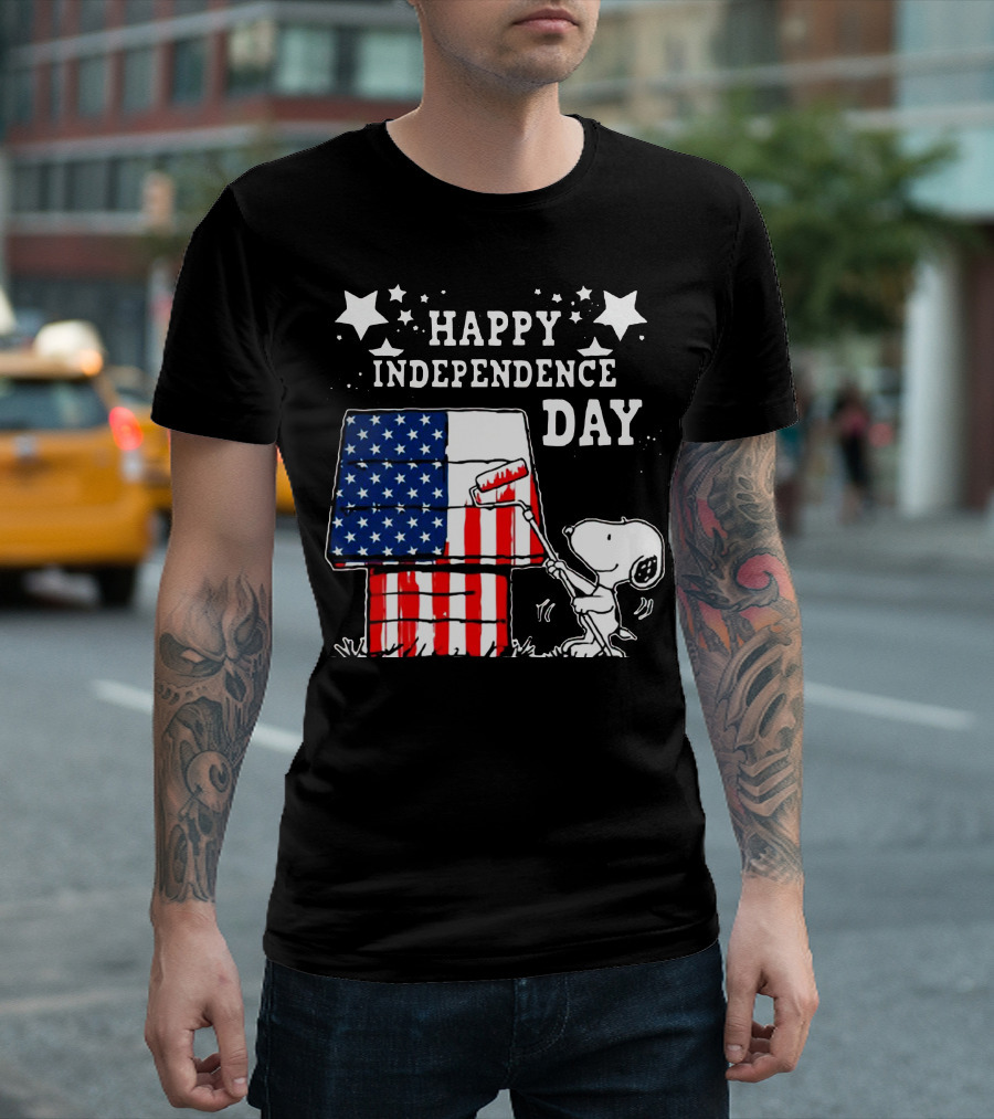 Happy Independence Day 4th Of July Snoopy American Flag Doghouse T-Shirt
