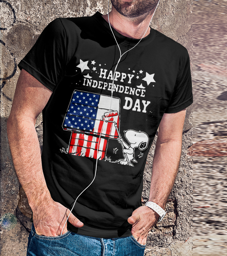 Happy Independence Day 4th Of July Snoopy American Flag Doghouse T-Shirt