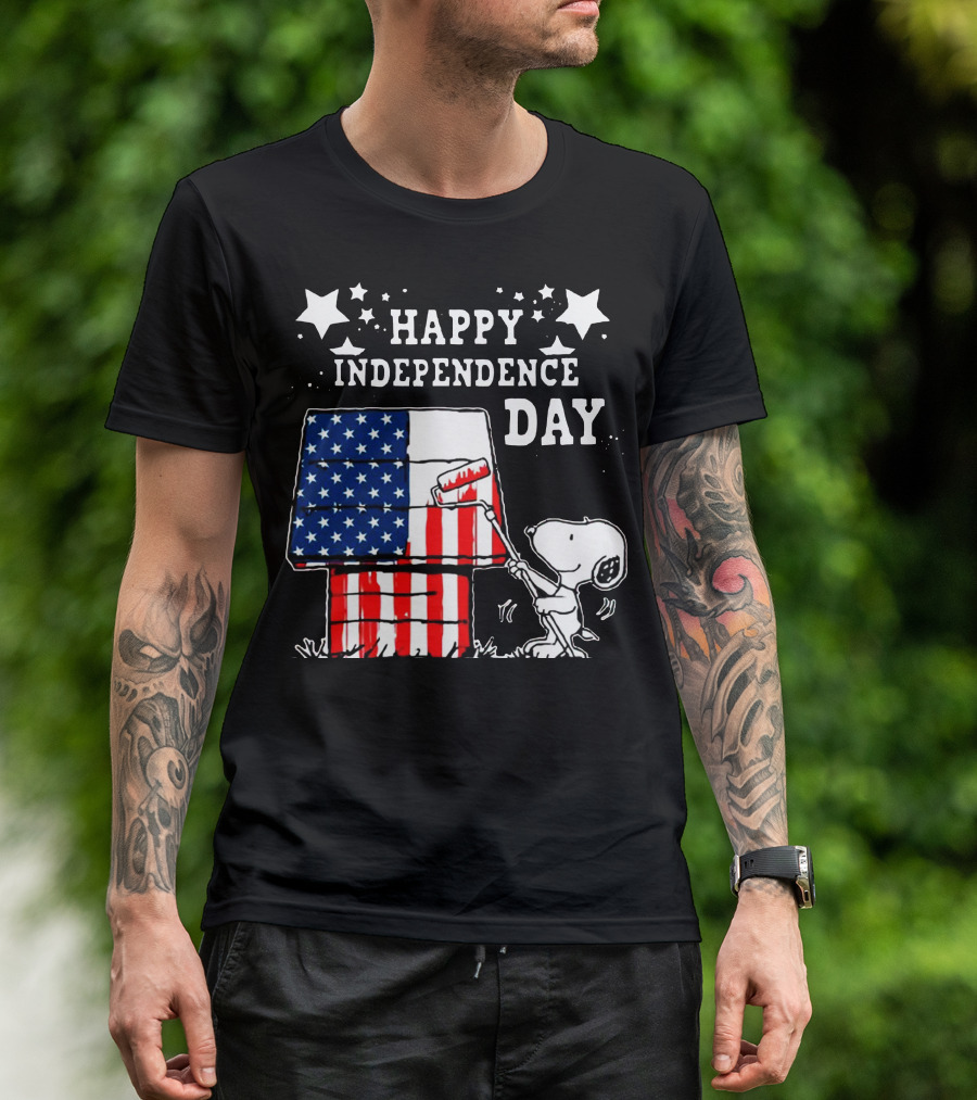 Happy Independence Day 4th Of July Snoopy American Flag Doghouse T-Shirt