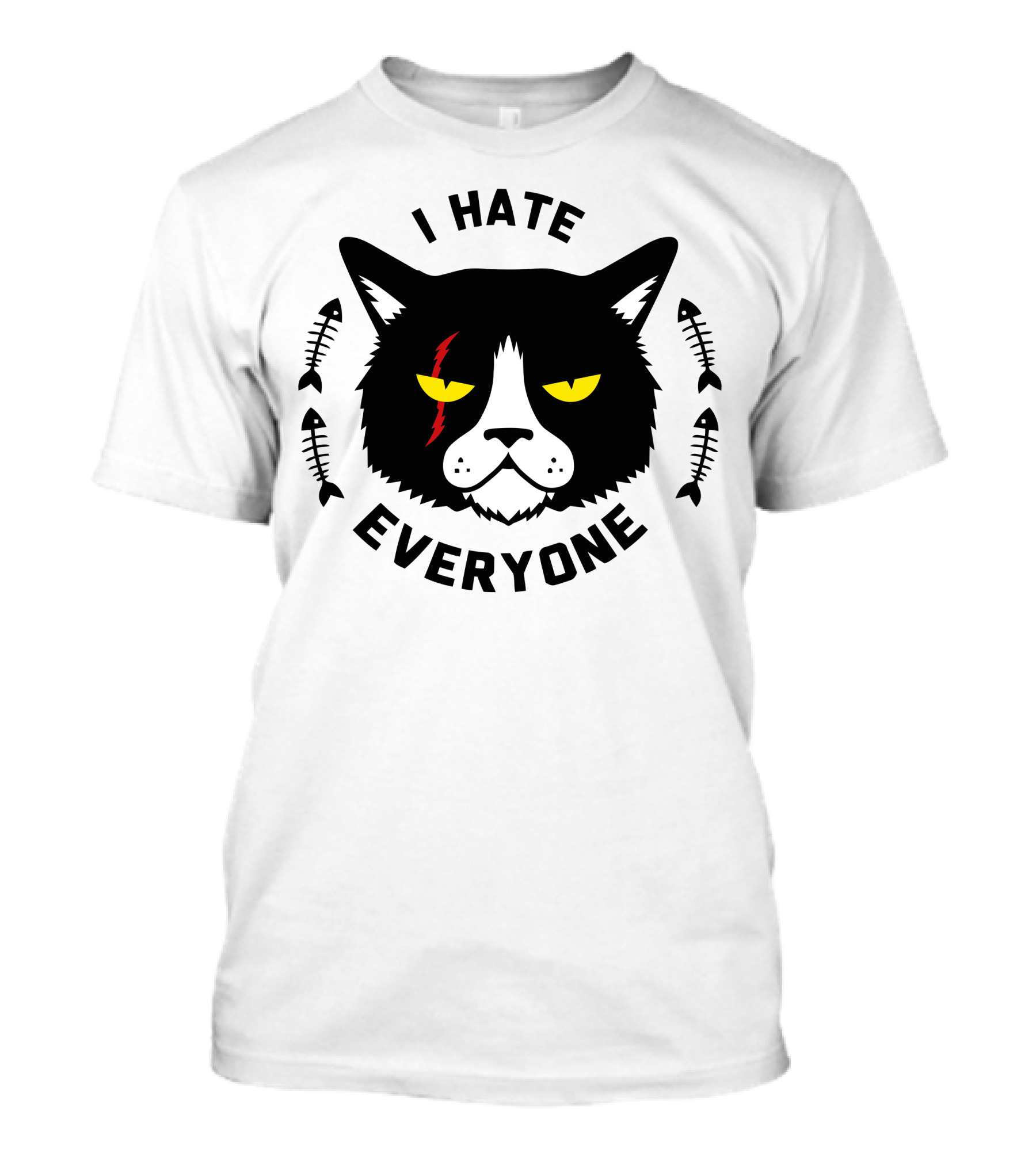 I Hate Everyone Wild Cat With Fishbones And Yellow Eyes T-Shirt