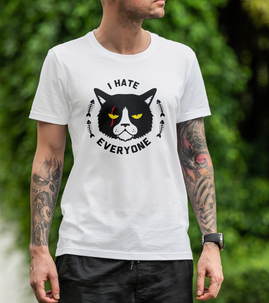 I Hate Everyone Wild Cat With Fishbones And Yellow Eyes T-Shirt
