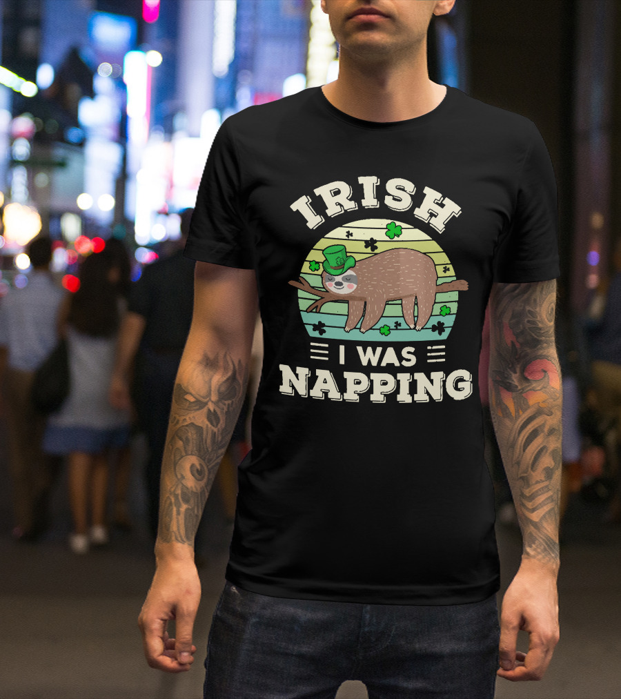 Irish I Was Napping Sloth Shamrock Hat T-Shirt