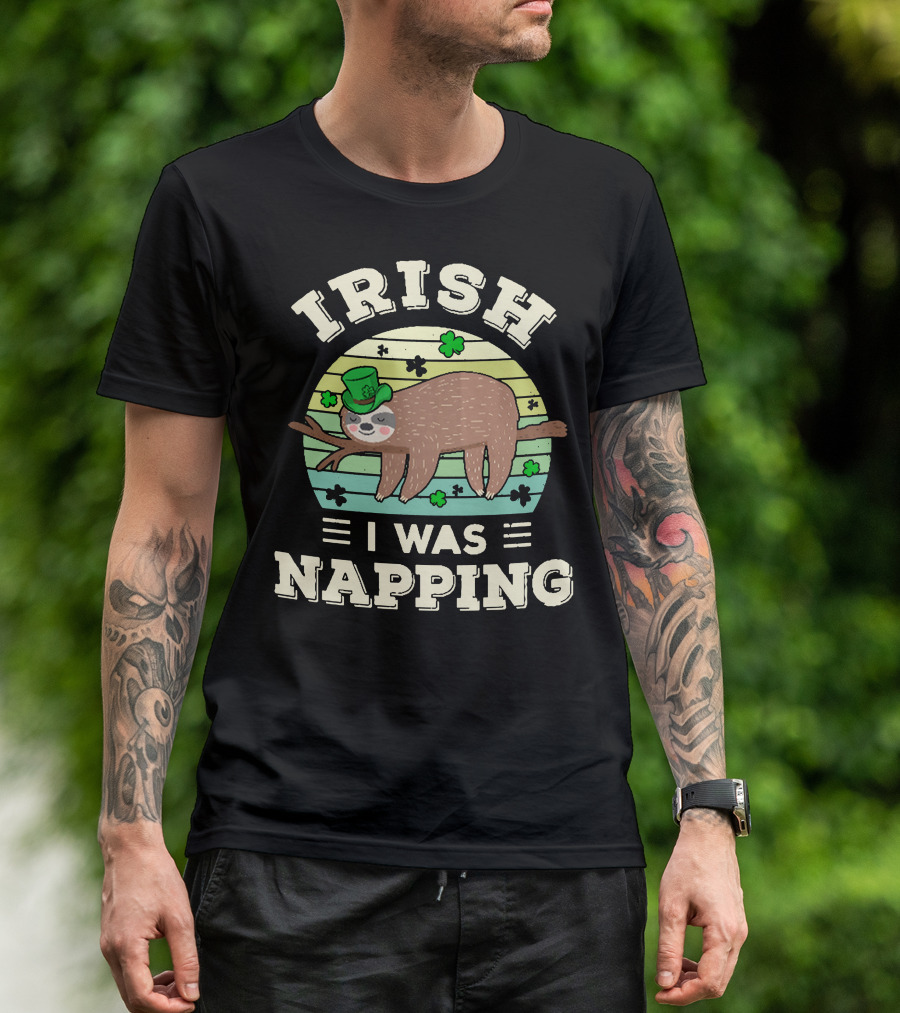 Irish I Was Napping Sloth Shamrock Hat T-Shirt