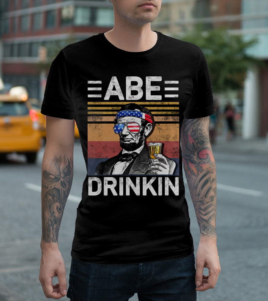 ABE DRINKIN INDEPENDENCE DAY AMERICAN FLAG VINTAGE T-Shirt
