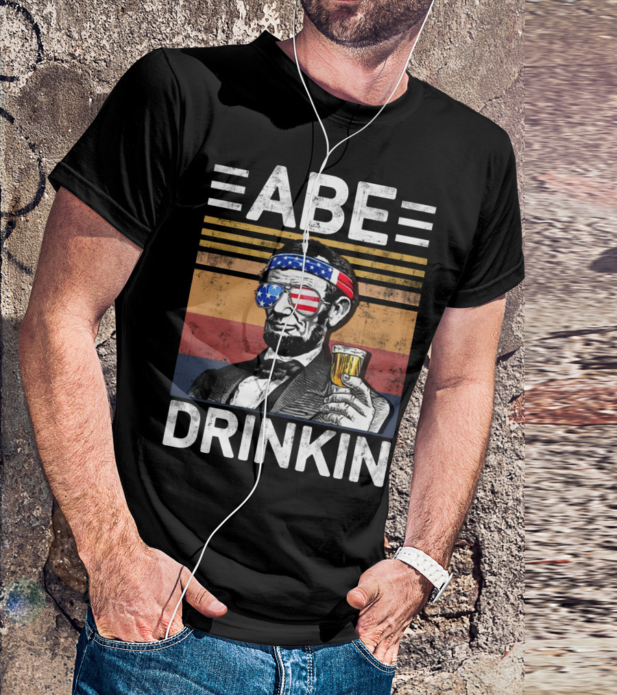 ABE DRINKIN INDEPENDENCE DAY AMERICAN FLAG VINTAGE T-Shirt