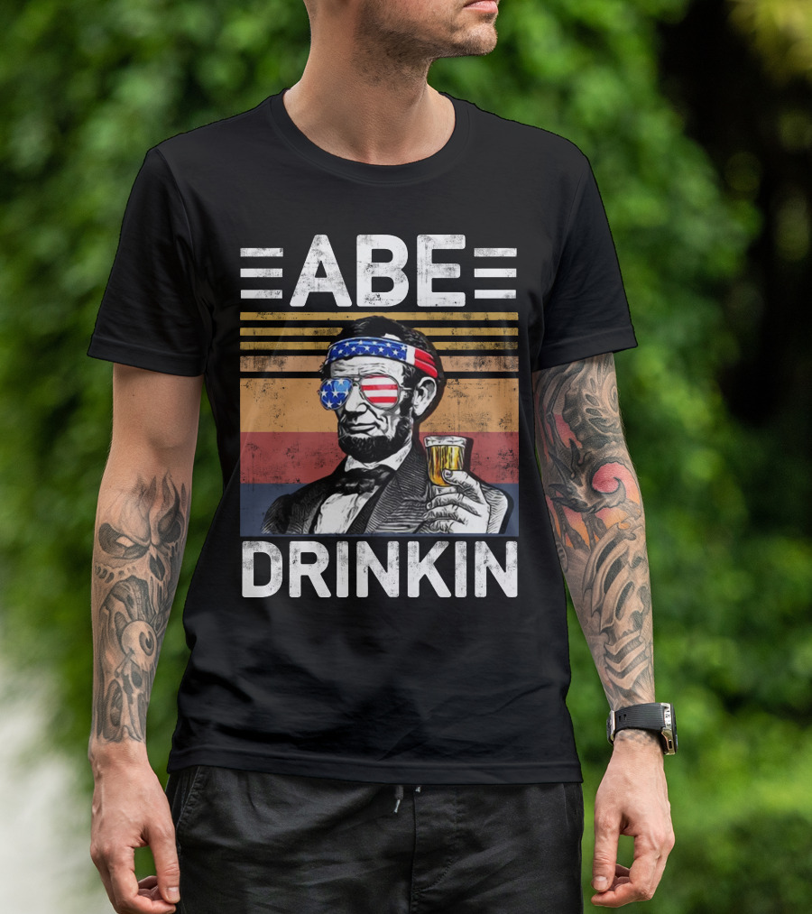 ABE DRINKIN INDEPENDENCE DAY AMERICAN FLAG VINTAGE T-Shirt