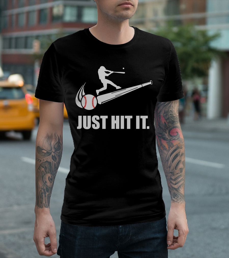 Just Hit It Baseball Silhouette Swing with Bat and Ball T-Shirt