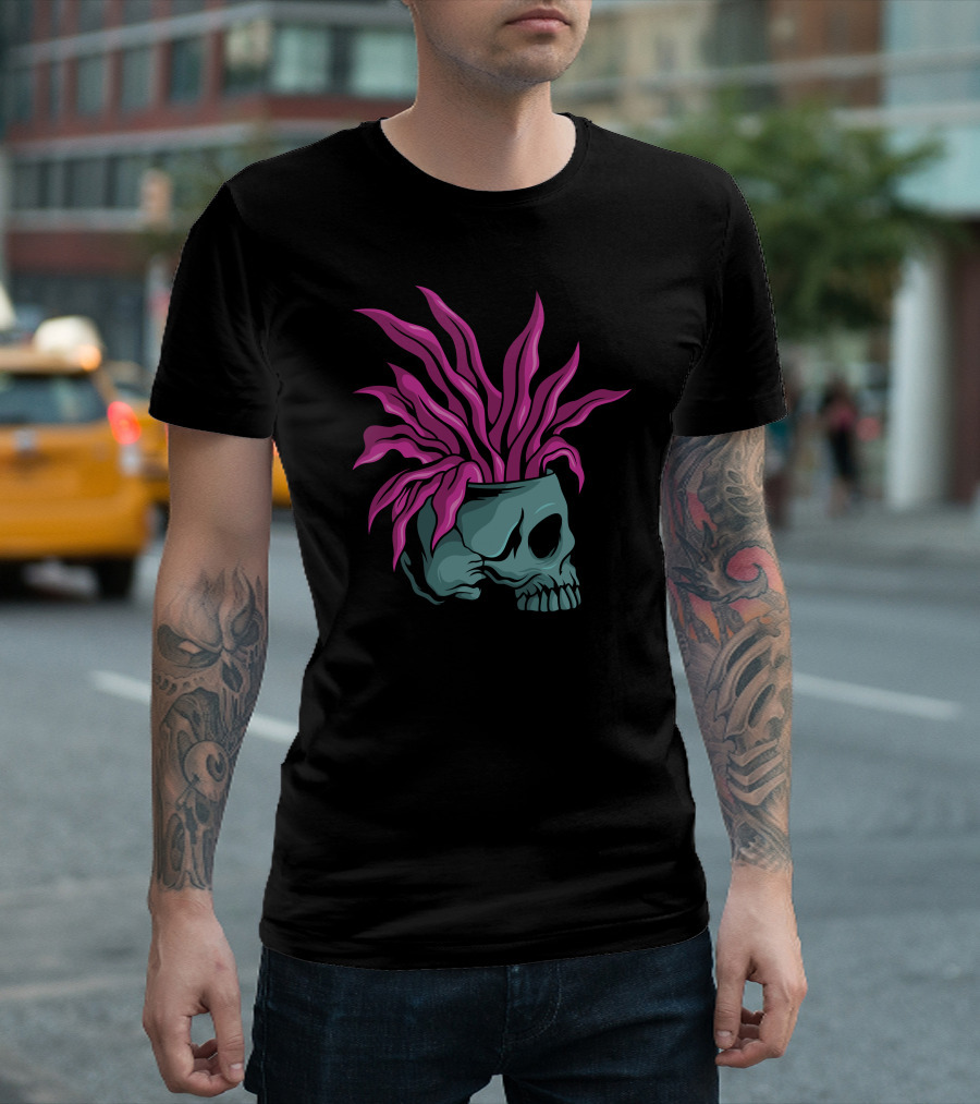 Killer Plant Skull With Neon Pink Tentacles T-Shirt
