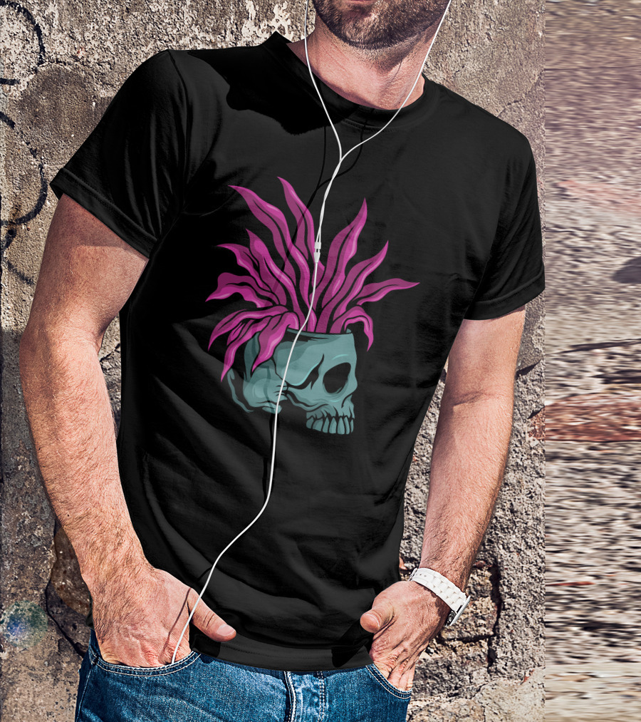 Killer Plant Skull With Neon Pink Tentacles T-Shirt