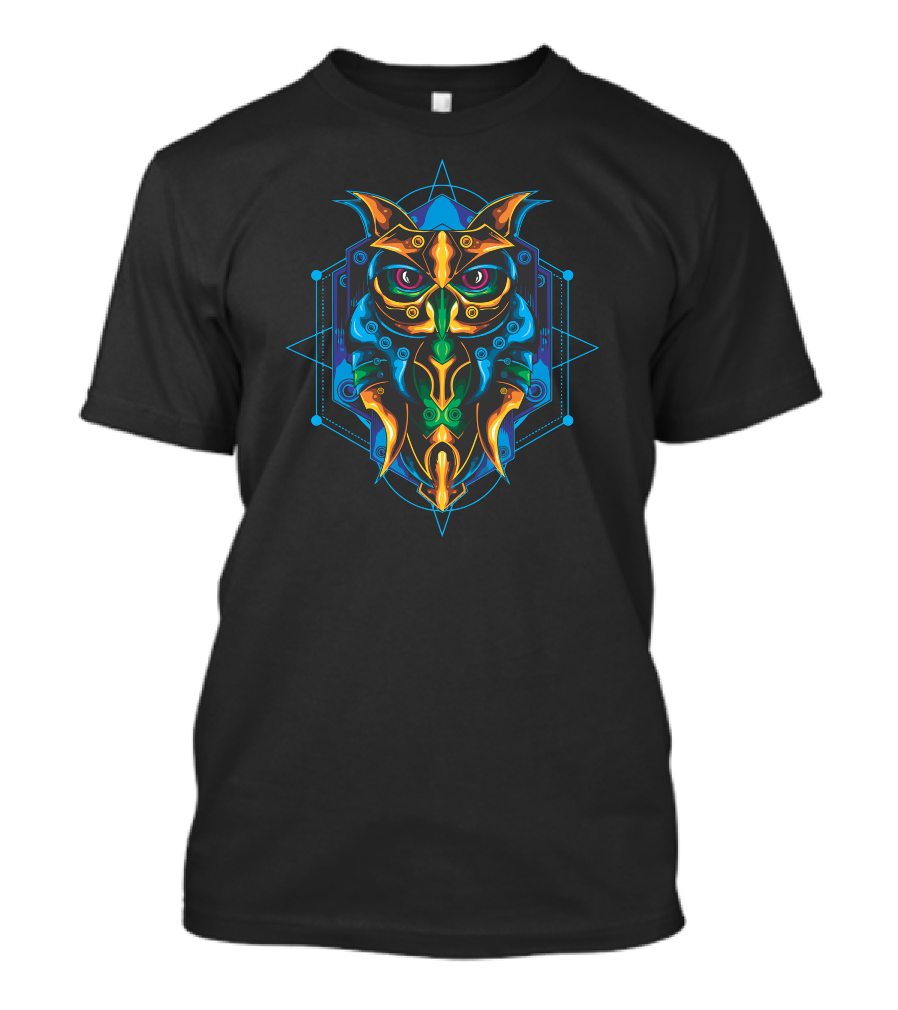 Mystical Owl Geometric Psychedelic Vivid Colors Art Deco T-Shirt