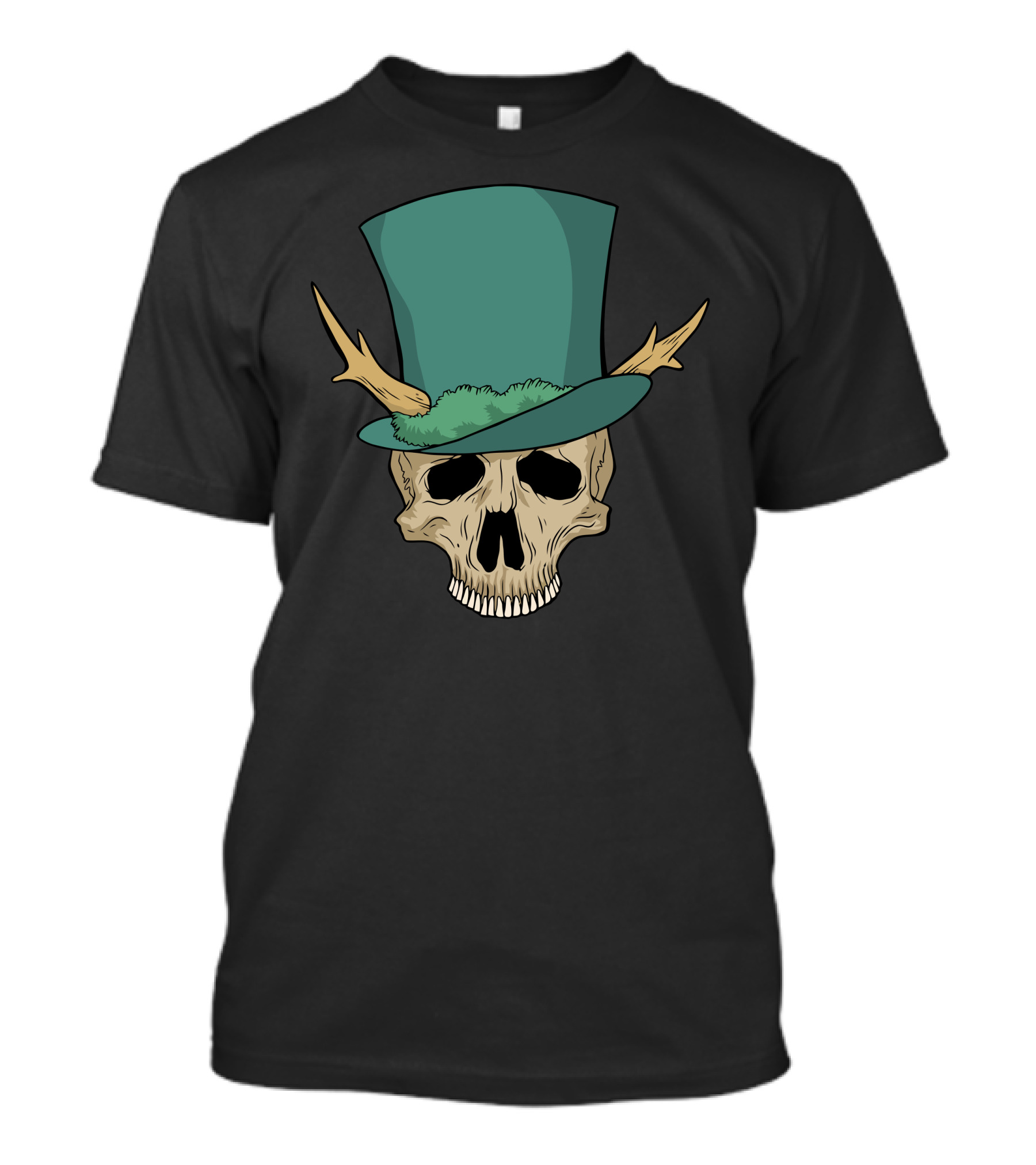 Nice Hat Skull With Green Top Hat And Antlers T-Shirt
