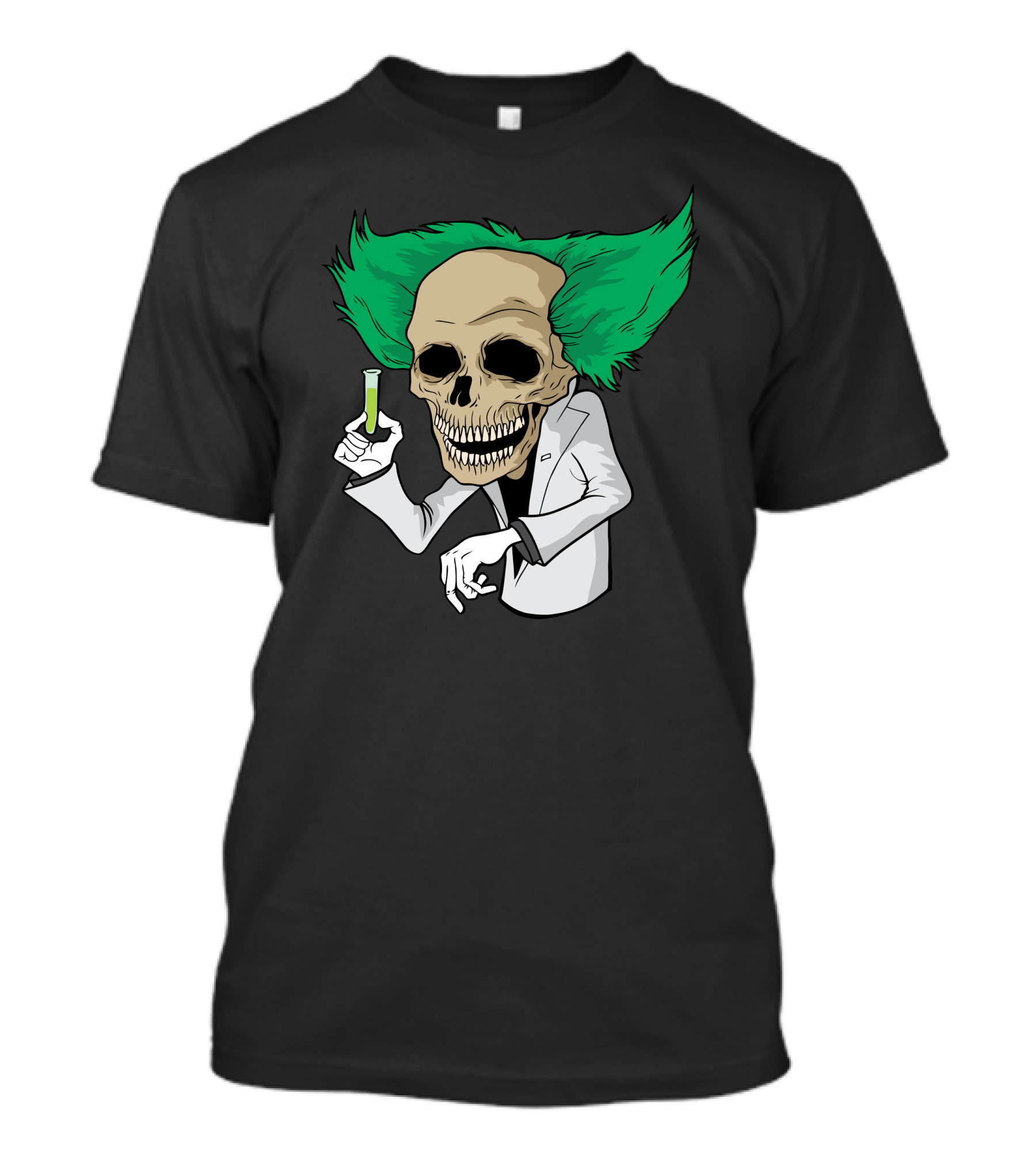Professor Dead Green Hair Skull Scientist T-Shirt