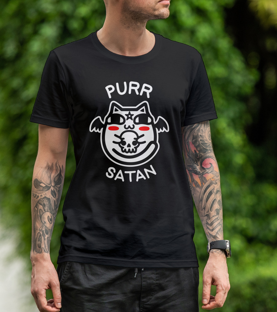 Purr Satan Cat With Skull And Bat Wings T-Shirt