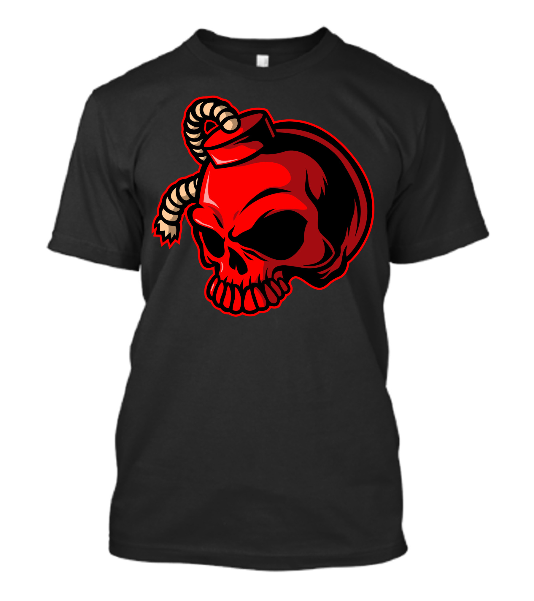 Red Skull Bomb With Fuse And Shadow Detailing T-Shirt
