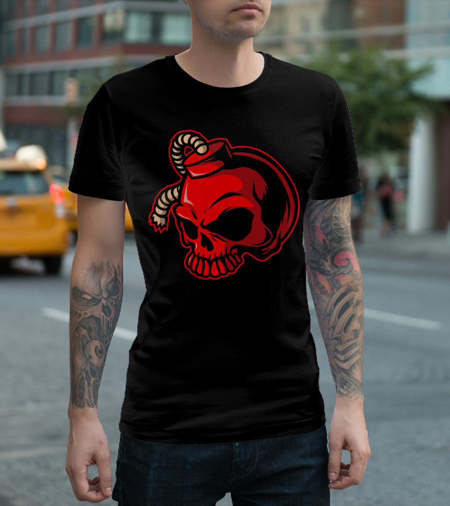 Red Skull Bomb With Fuse And Shadow Detailing T-Shirt