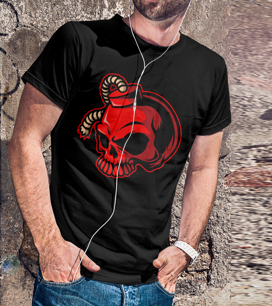 Red Skull Bomb With Fuse And Shadow Detailing T-Shirt