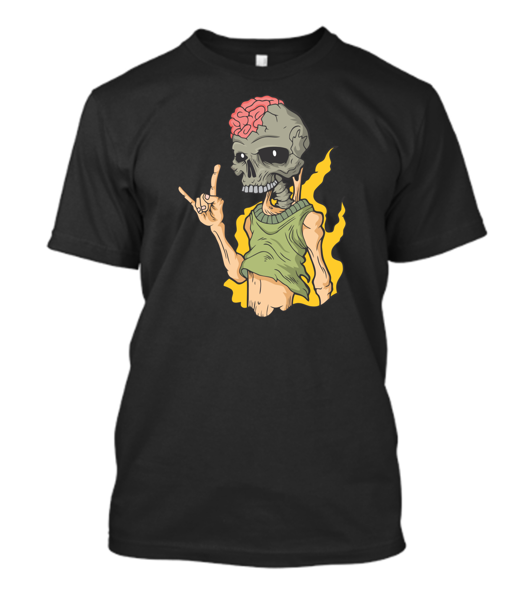 Rock And Skull Undead Hand Gesture On Fire T-Shirt
