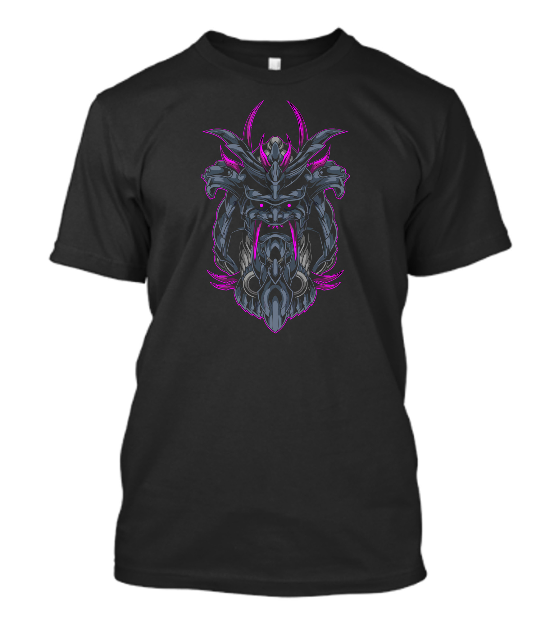 Samurai Robot Purple Warrior Helmet With Neon Accents T-Shirt