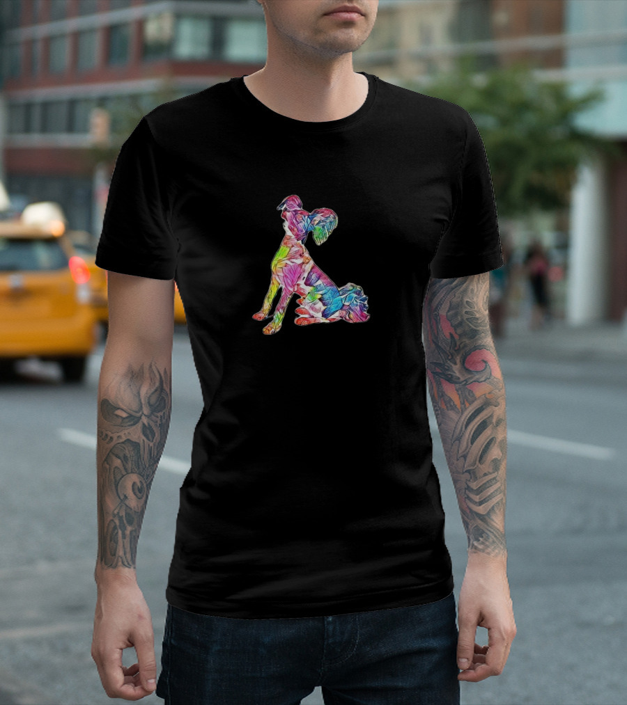 Side View Of A Beautiful Wellting Colorful Floral Dog T-Shirt