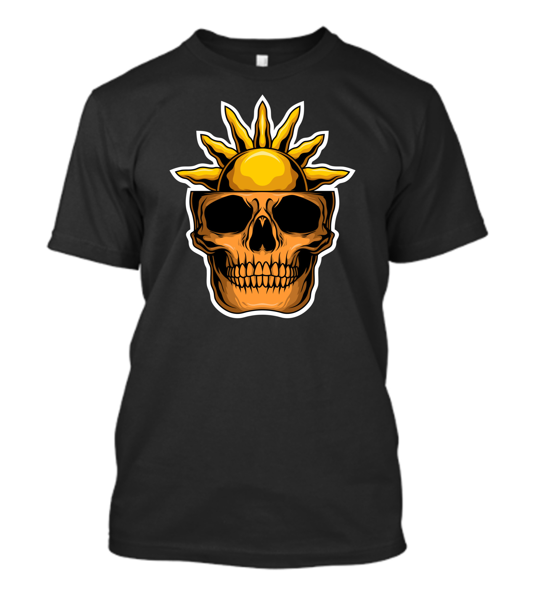 Skull Biker Sun Head Icon With Radiant Sunshine Crown T-Shirt