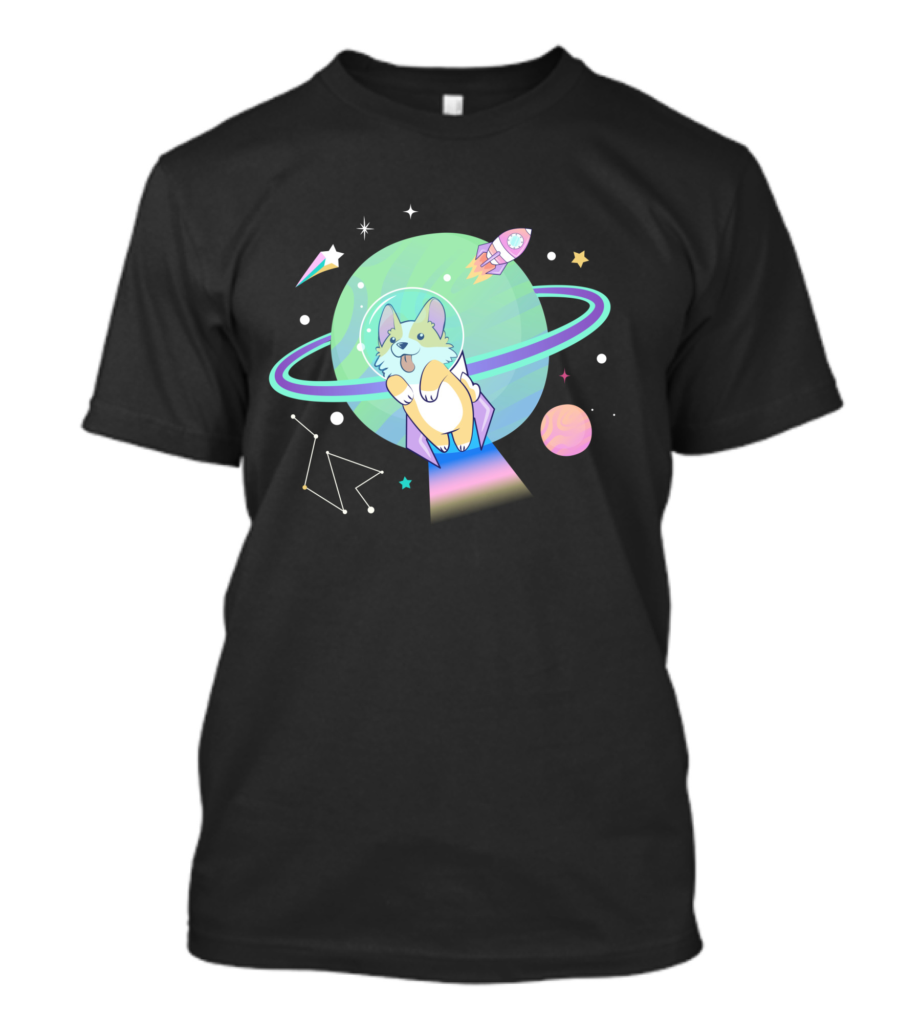 Space Dog Corgi Astronaut With Planets And Rocket In Galaxy Adventure T-Shirt