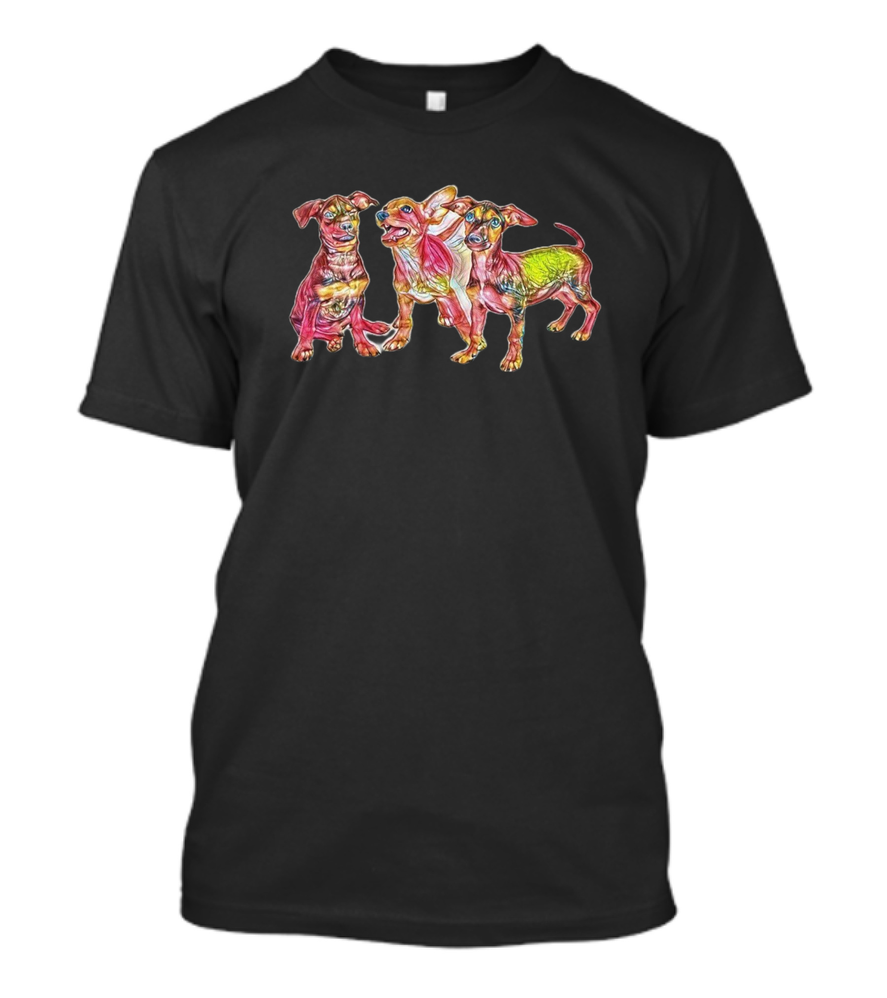 Three Young Mixed Breed Puppy Rainbow Trio T-Shirt