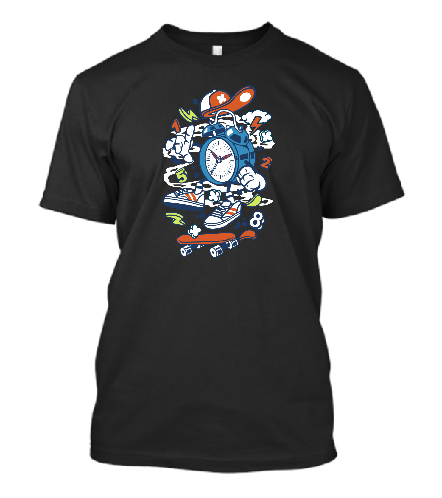 Twin Bell Skateboard Clock Mischief Numbers T-Shirt