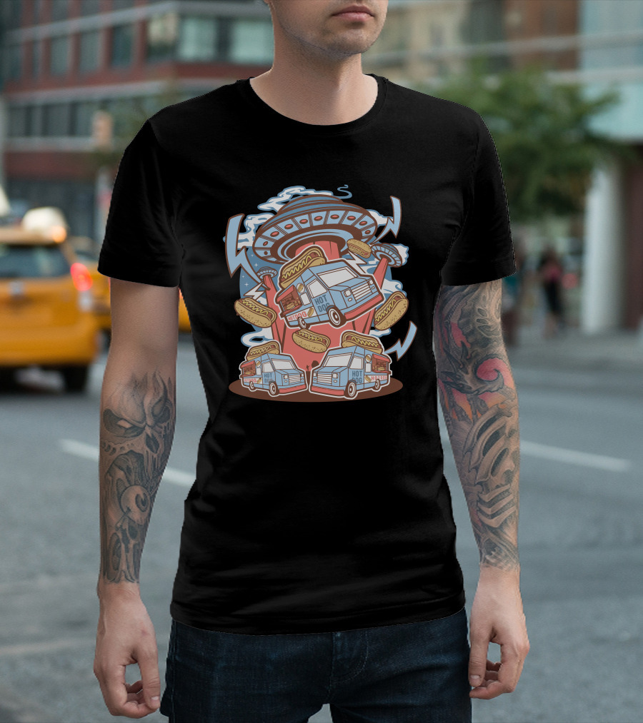 Ufo Hotdog Vans Abducting Food Trucks and Hot Dogs T-Shirt