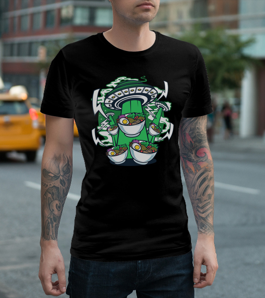 UFO Ramen Abduction Bowl Stack Alien Noodles T-Shirt