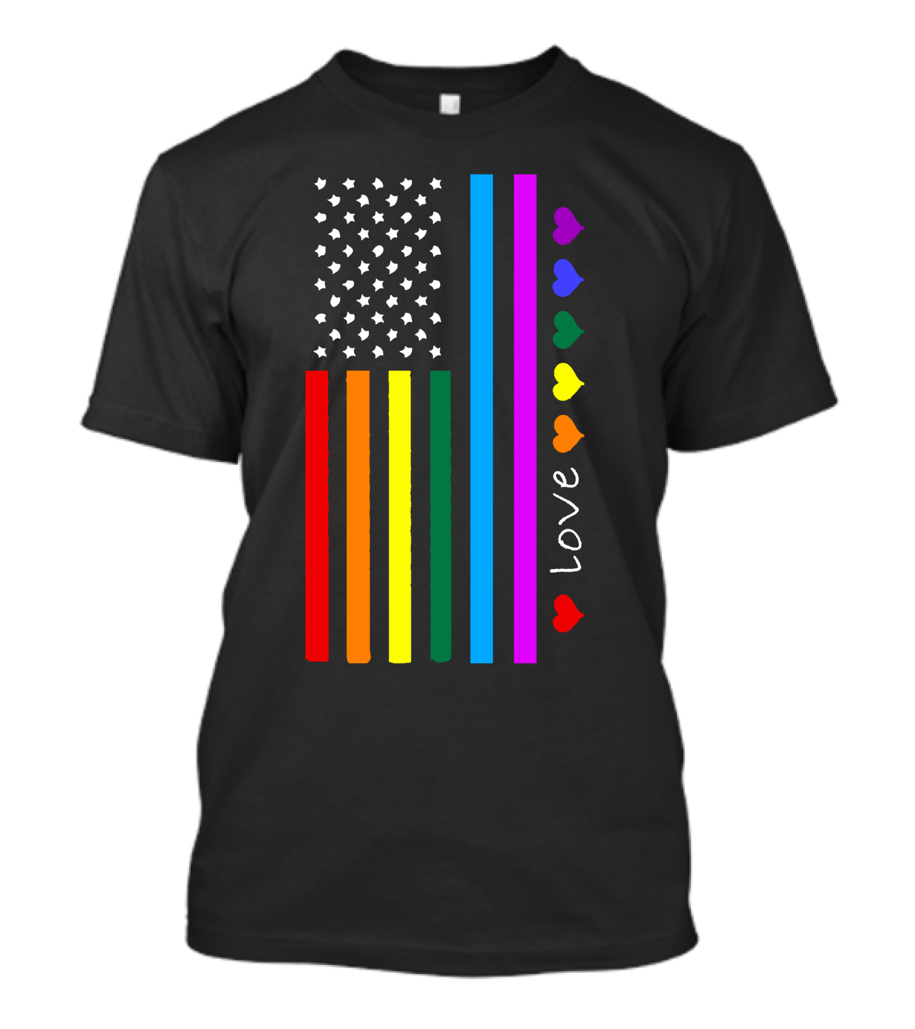 Us Flag Love Rainbow Hearts T-Shirt