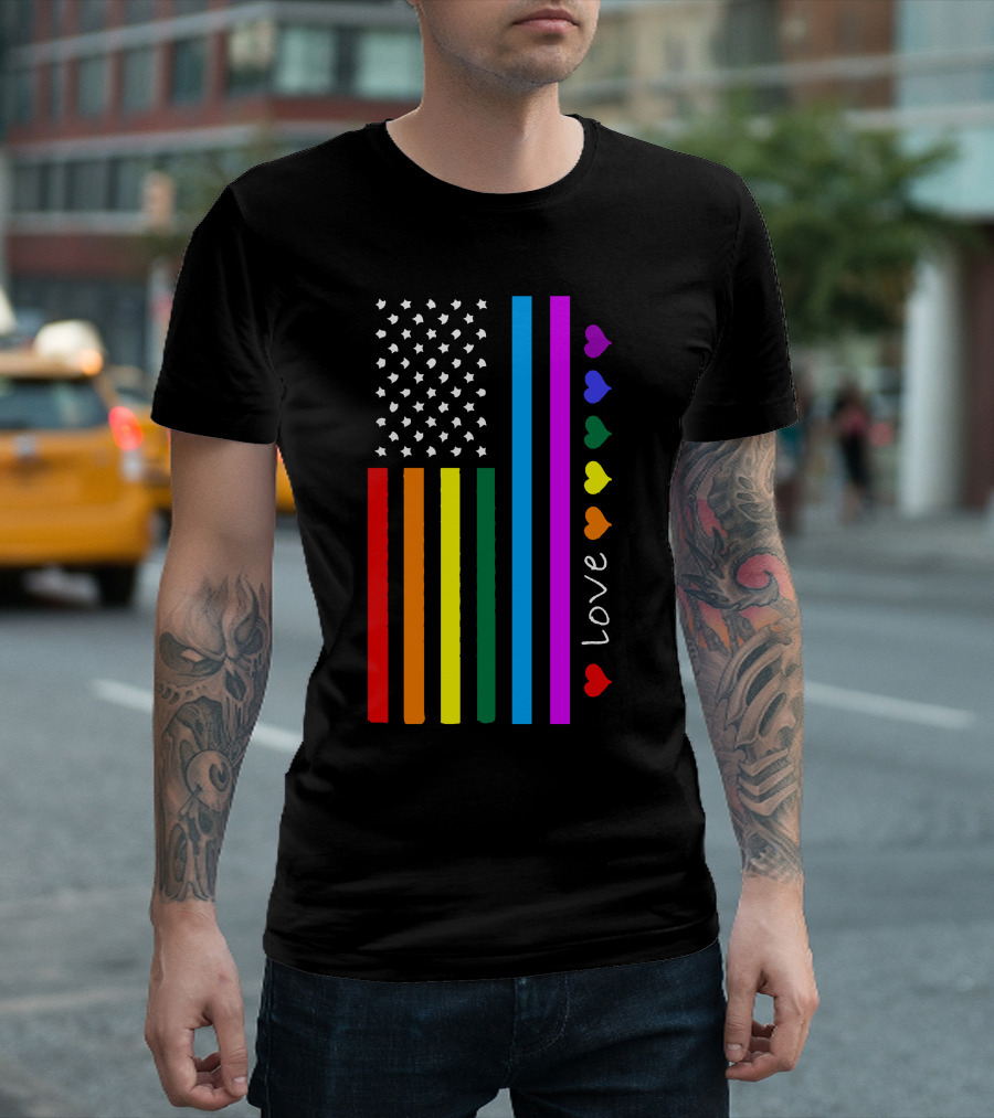 Us Flag Love Rainbow Hearts T-Shirt