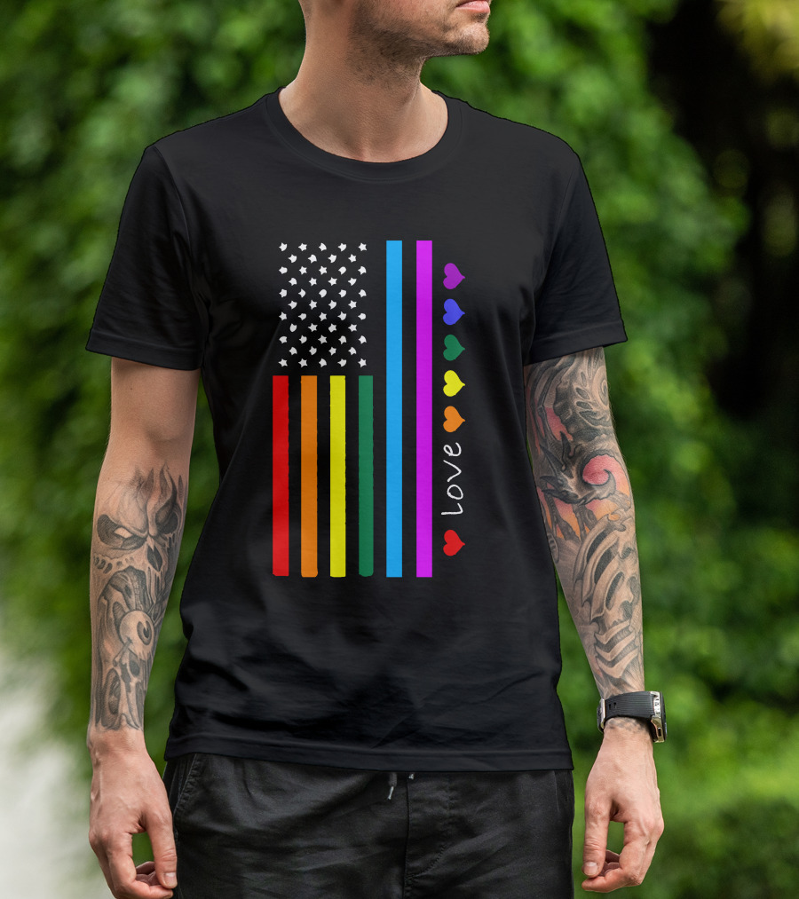 Us Flag Love Rainbow Hearts T-Shirt