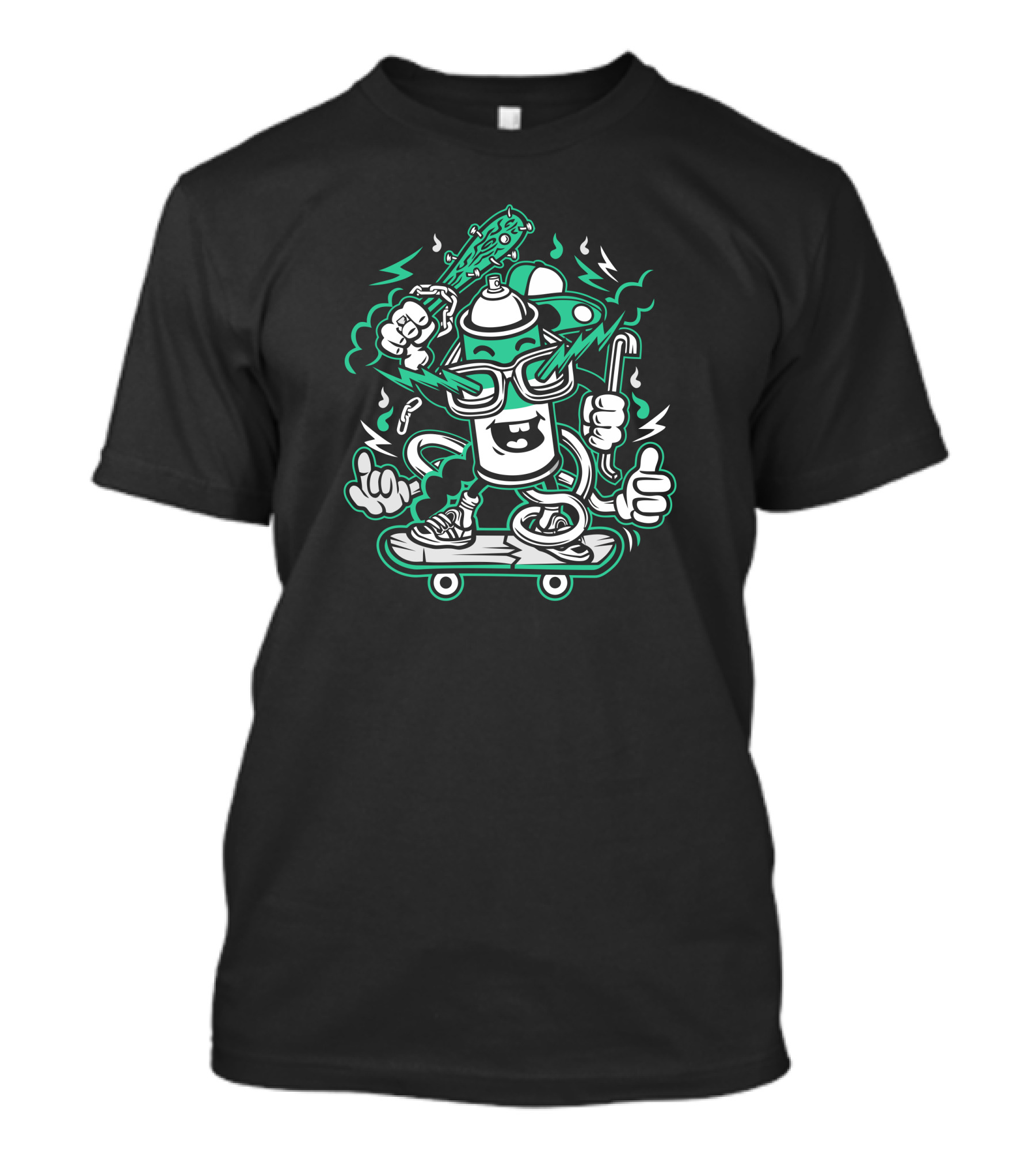 Vandalism Spray Can Cartoon On Skateboard With Bat And Crowbar T-Shirt