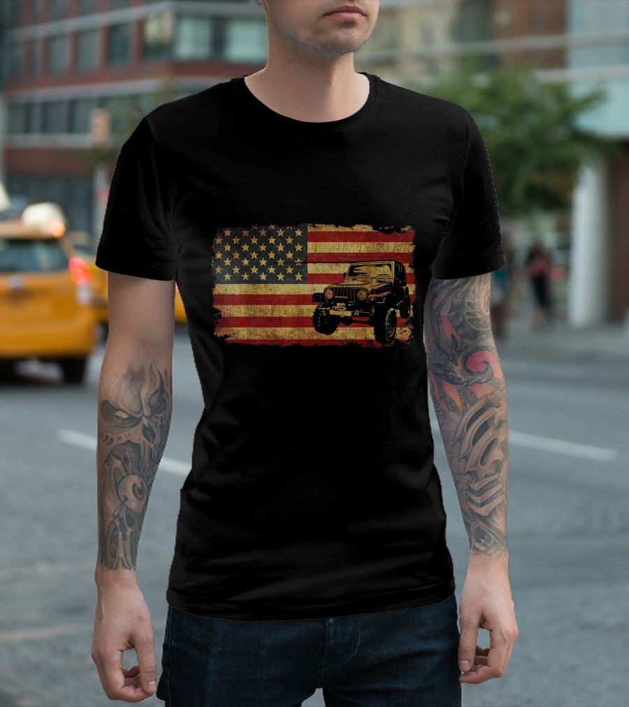 Vintage US Flag Off-Road Vehicle Jeep T-Shirt