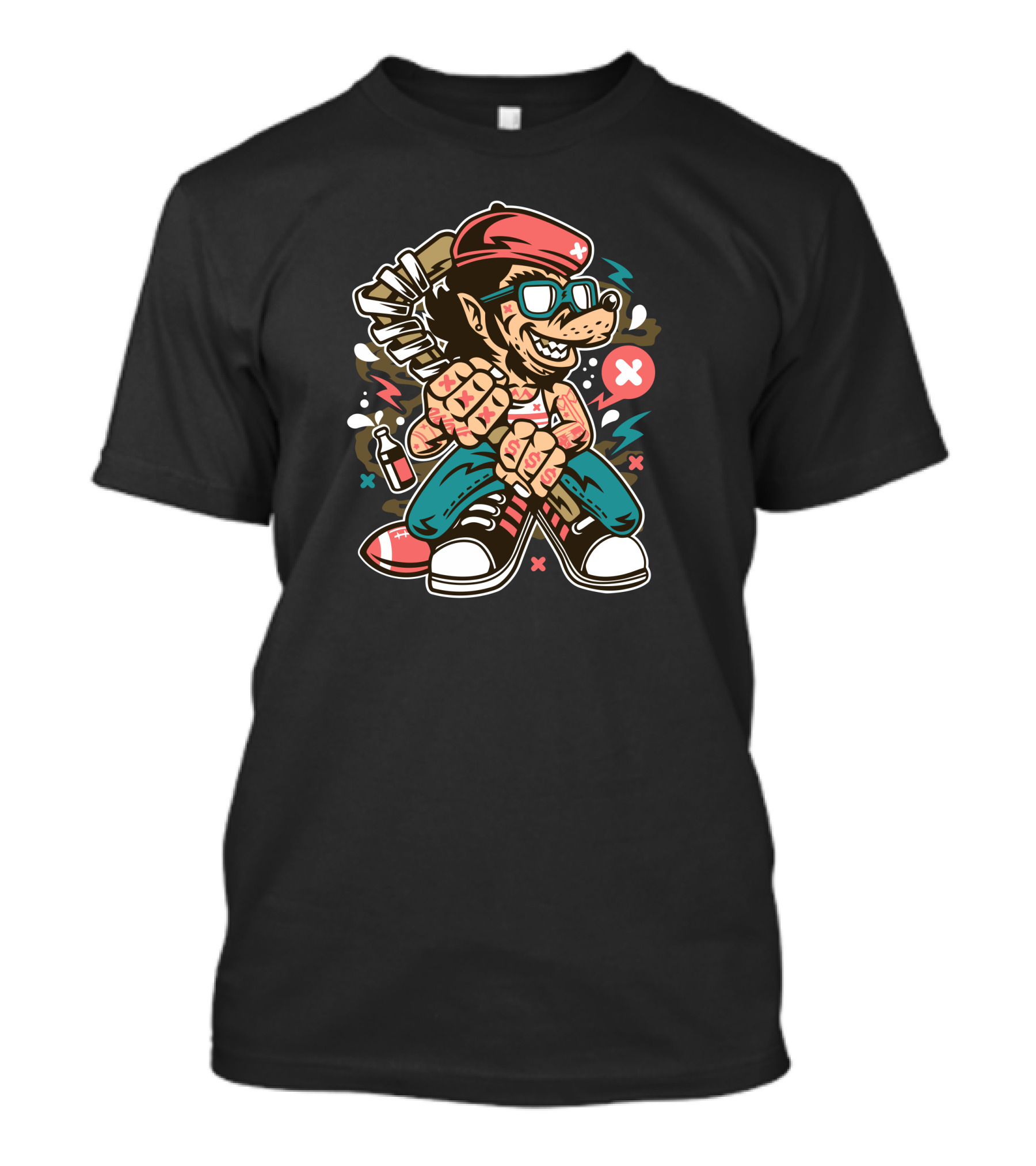 Wolf Gang Street Style Cool Character With Tattoo Baseball Bat T-Shirt