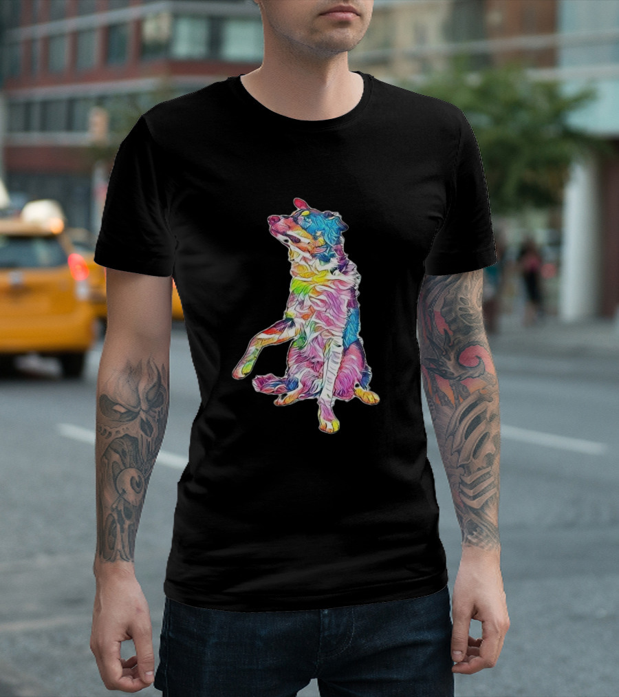 Psychedelic Border Collie Sitting Vibrant Colors T-Shirt