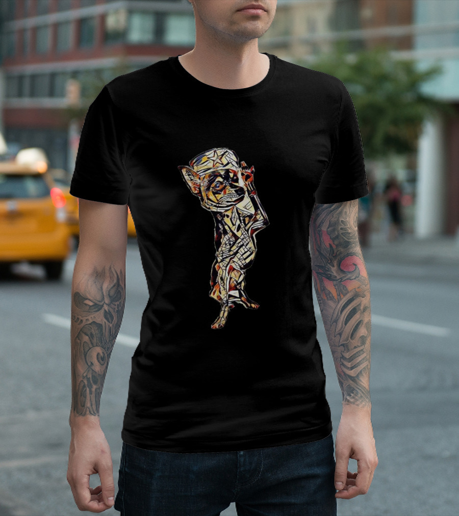 Chihuahua Dog with Sai in Abstract Multicolor T-Shirt