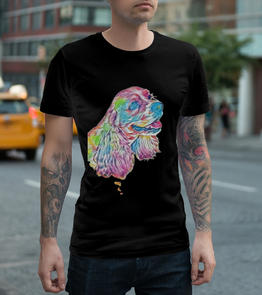 A Closeup Photo Of The Face In Colorful Dog Portrait T-Shirt