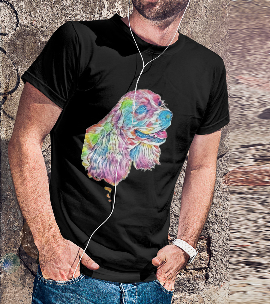 A Closeup Photo Of The Face In Colorful Dog Portrait T-Shirt