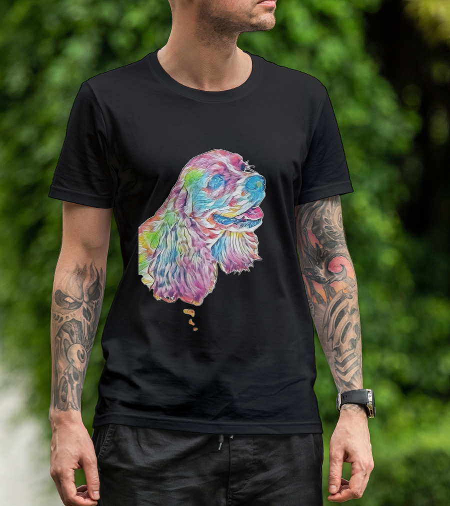 A Closeup Photo Of The Face In Colorful Dog Portrait T-Shirt