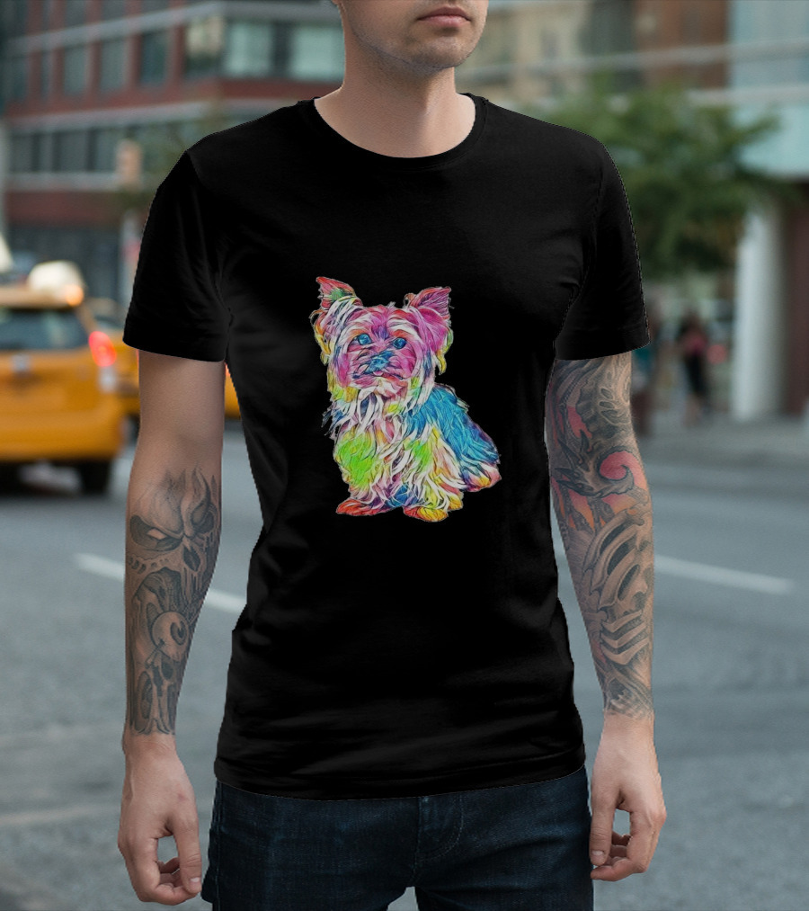 A Curious And Attentive Yorks Multicolored Dog T-Shirt