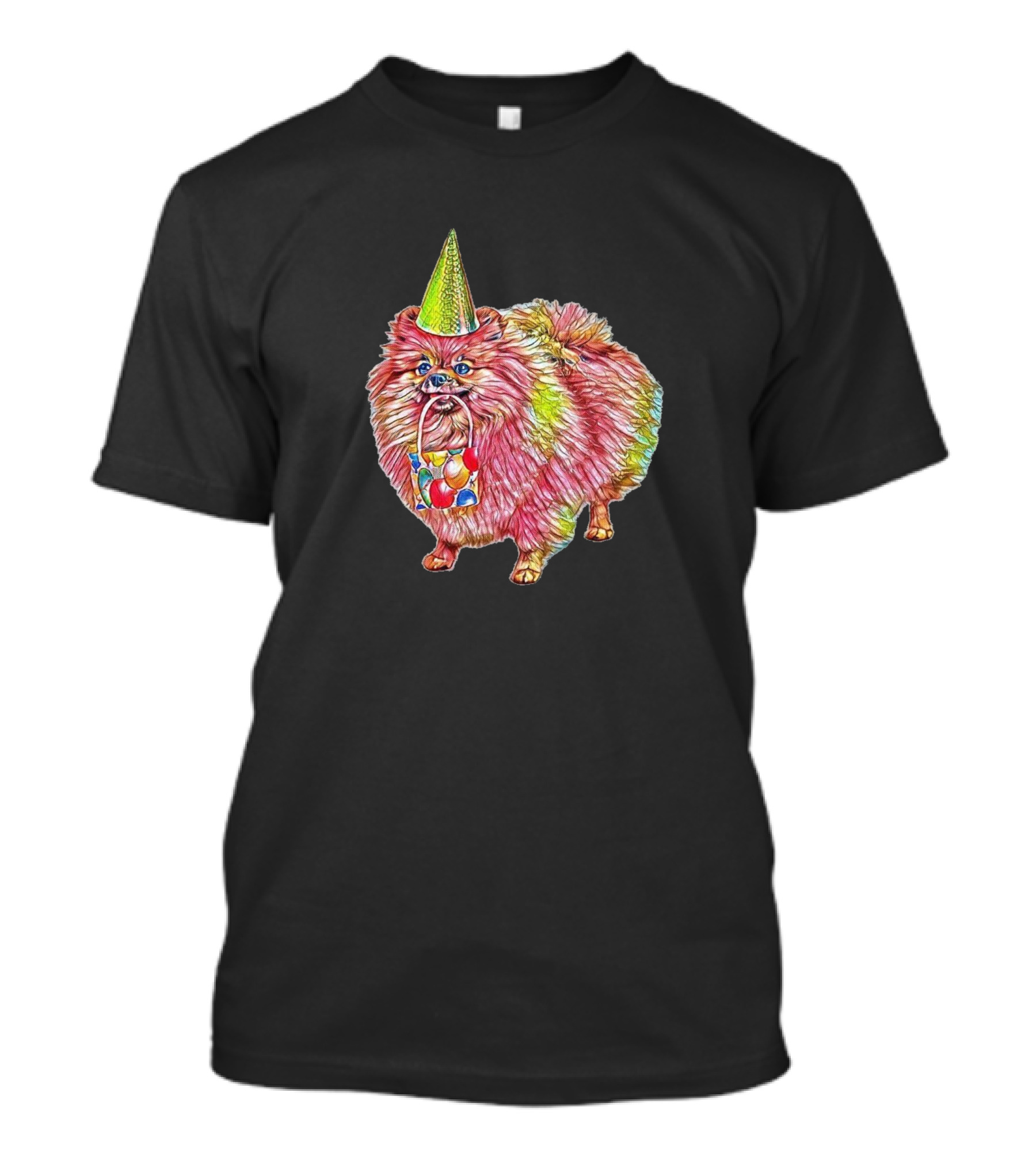 A Cute Little Fluffy Pomerani Party Hat And Gift Bag T-Shirt