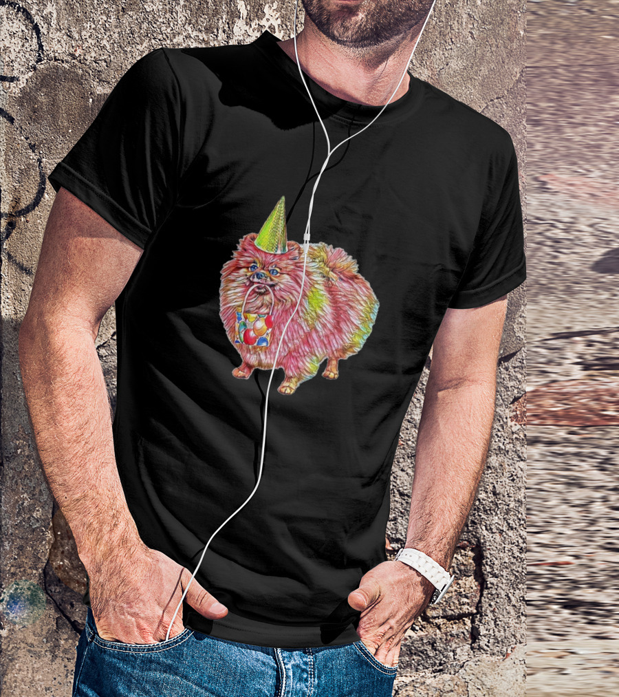 A Cute Little Fluffy Pomerani Party Hat And Gift Bag T-Shirt