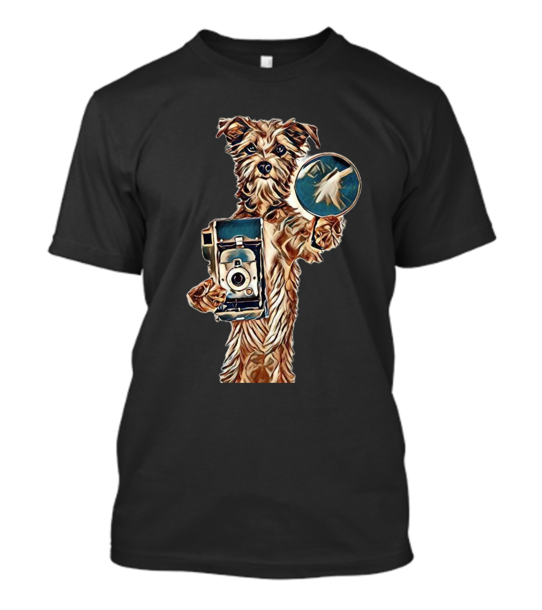 A Cute Mixed Terrier Breed Do With Vintage Camera And Magnifying Glass T-Shirt